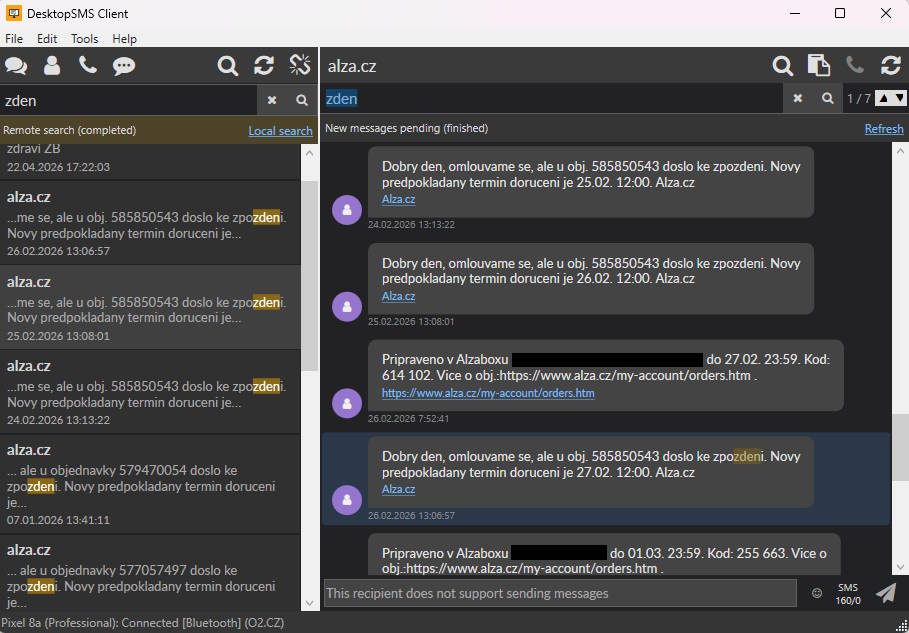 DesktopSMS Client for Windows SMS/MMS search on desktop