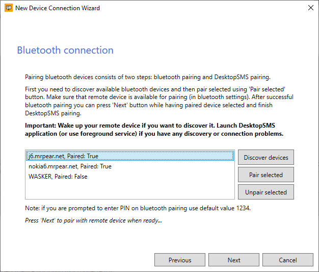 DesktopSMS Client - Bluetooth connection
