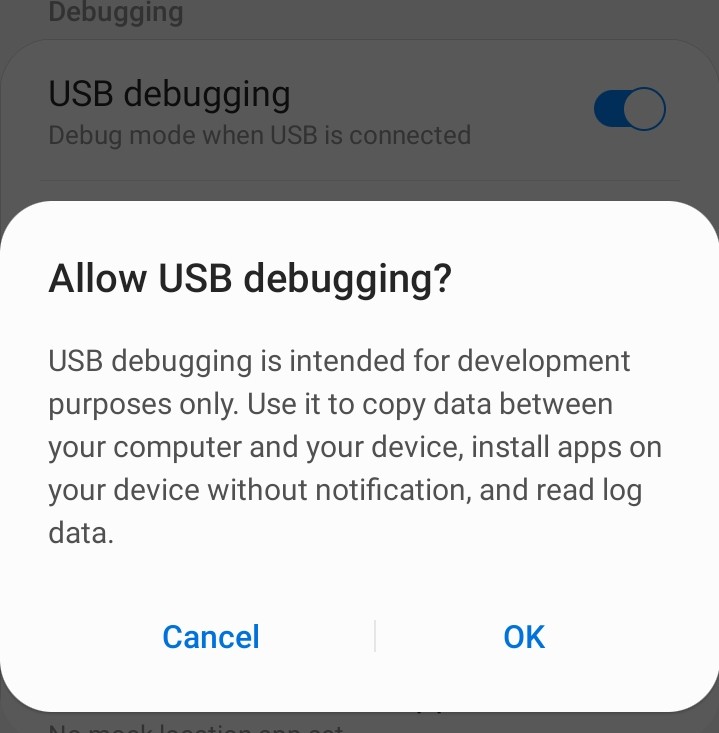Allow USB debugging dialog